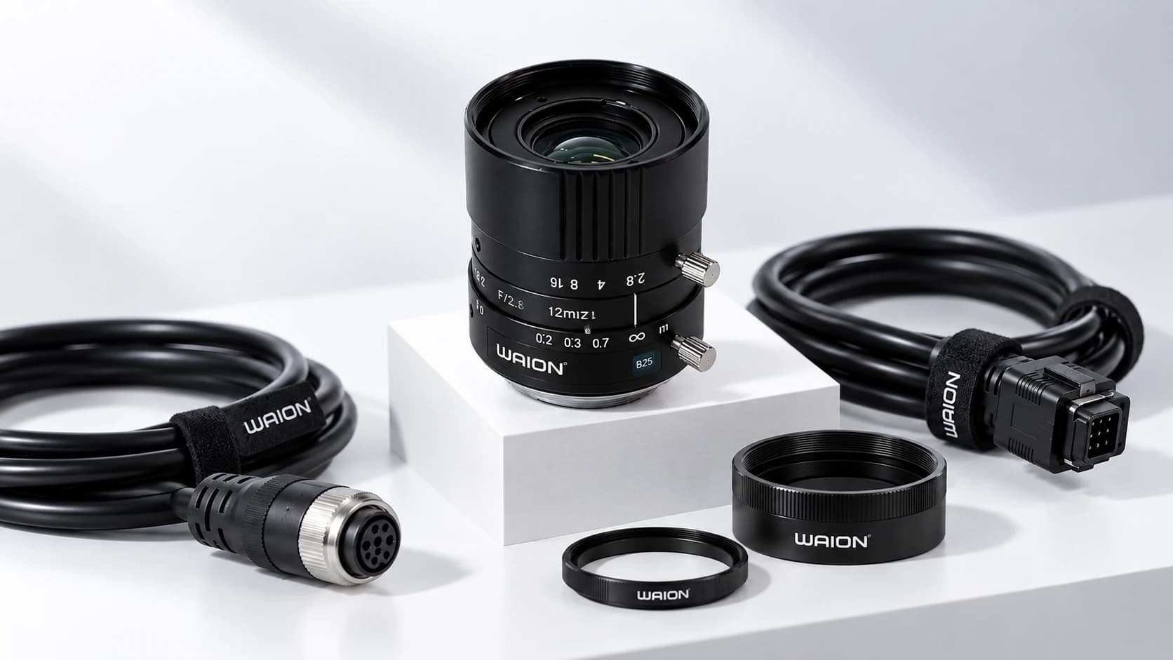12 mm lens with cables and mounting rings